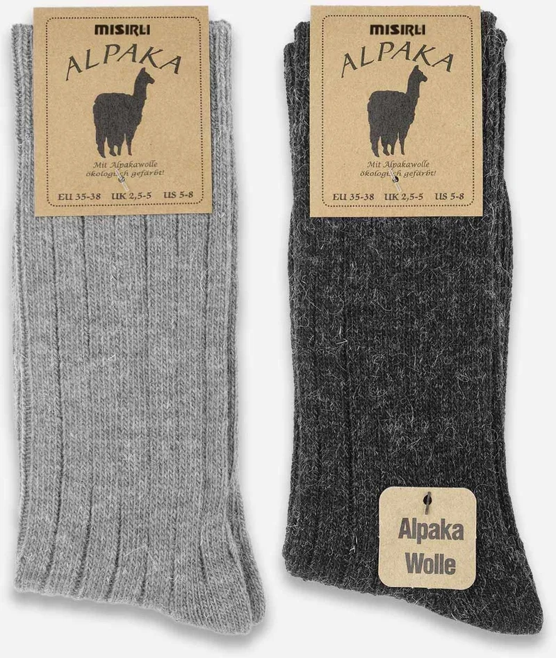 Mısırlı Egyptian Men's Alpaca Wool 2 Pairs Gray/Anthracite Socks - M 3095-GA