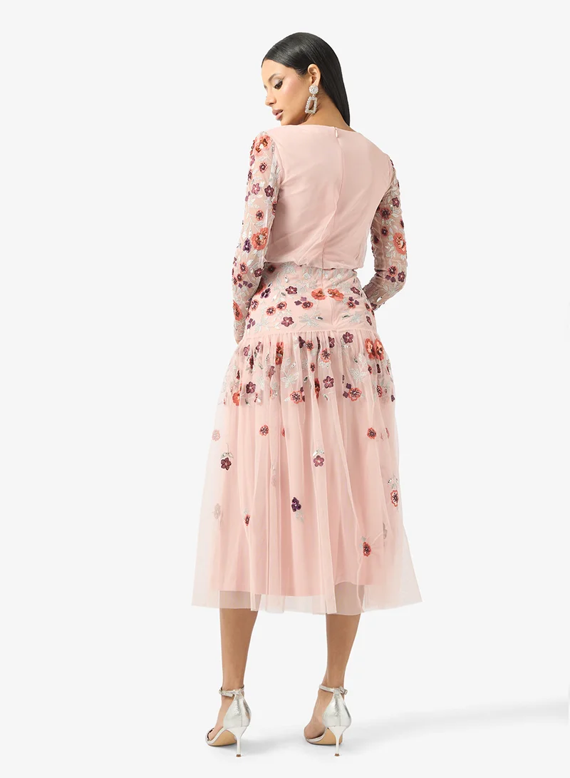 فروك اند فرل فستان ميدي مزين بتفاصيل كشكش