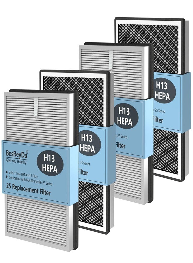 BesReyDa 4 Pack 25 Replacement Filters Compatible with MA Series 25 B1/S1/W1 Air Purifier, 3-in-1 True Hepa and Activated Carbon Filter - Image 1