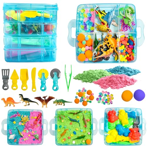 AGENTLAN Dino Ocean Sensory bin Dino Ocean Sensory Toys with Play Sand for Toddlers Boys and GirlsKids Toys Gift Sand Box for Age 3 4 5 6 7 8 - Image 1