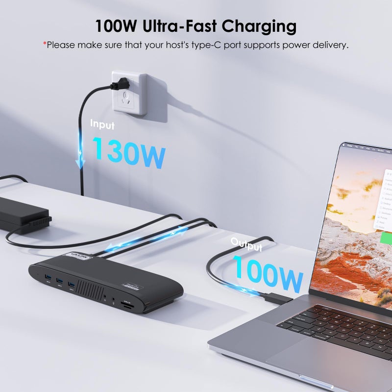 WAVLINK محطة إرساء WAVLINK DisplayLink، شاشة مزدوجة لجهاز Mac M1/M2/M3/M4 و Windows، 14 في 1 مع 100 واط 2 DP/2 HDMI 4K، SD/TF، 5 منافذ USB، إيثرنت، صوت - Image 5