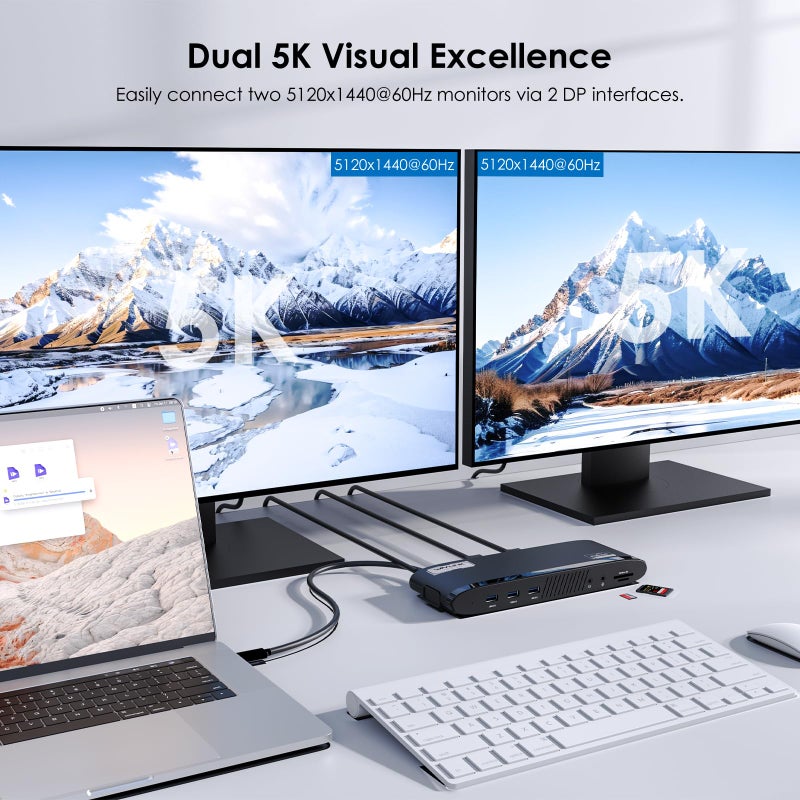 WAVLINK محطة إرساء WAVLINK DisplayLink، شاشة مزدوجة لجهاز Mac M1/M2/M3/M4 و Windows، 14 في 1 مع 100 واط 2 DP/2 HDMI 4K، SD/TF، 5 منافذ USB، إيثرنت، صوت - Image 3