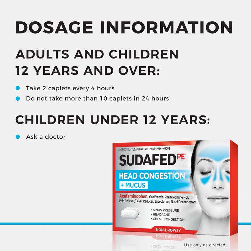 Sudafed PE Head Congestion  Mucus Relief Tablets for Sinus Pressure Congestion  Headache NonDrowsy Decongestant with Acetaminophen Guaifenesin  Phenylephrine HCI 24 ct - Image 3