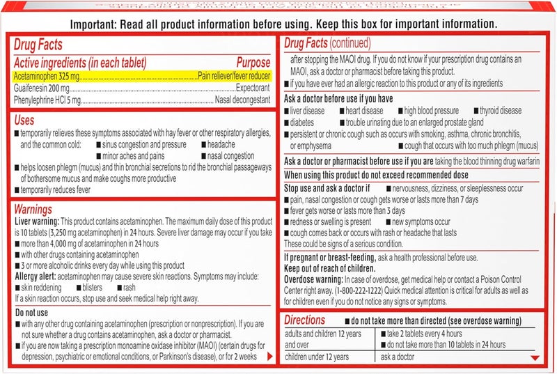 Sudafed PE Head Congestion  Mucus Relief Tablets for Sinus Pressure Congestion  Headache NonDrowsy Decongestant with Acetaminophen Guaifenesin  Phenylephrine HCI 24 ct - Image 5
