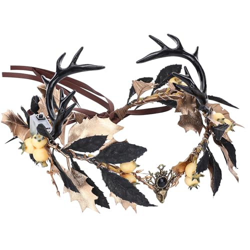 MOSTORY Light up Antler Crown - Forest Flower Circlet Elf Headpiece Fairy Deer Horns Headband for Renaissance Ren Faire Accessory Women Cosplay Photo Shoot - Image 1