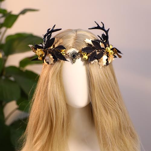 MOSTORY Light up Antler Crown - Forest Flower Circlet Elf Headpiece Fairy Deer Horns Headband for Renaissance Ren Faire Accessory Women Cosplay Photo Shoot - Image 4