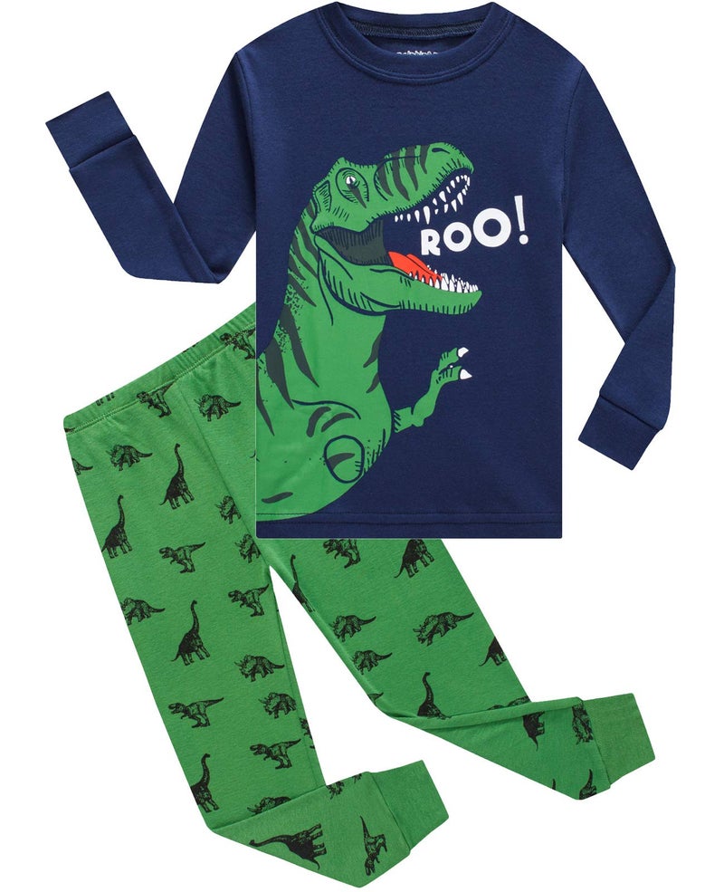 Dolphin Fish Dolphin&Fish Boys Pajamas 100% Cotton Kids Pjs Toddler Pjs Set Dinosaur Clothes Style-830 Size 7 Dark Blue - Image 1