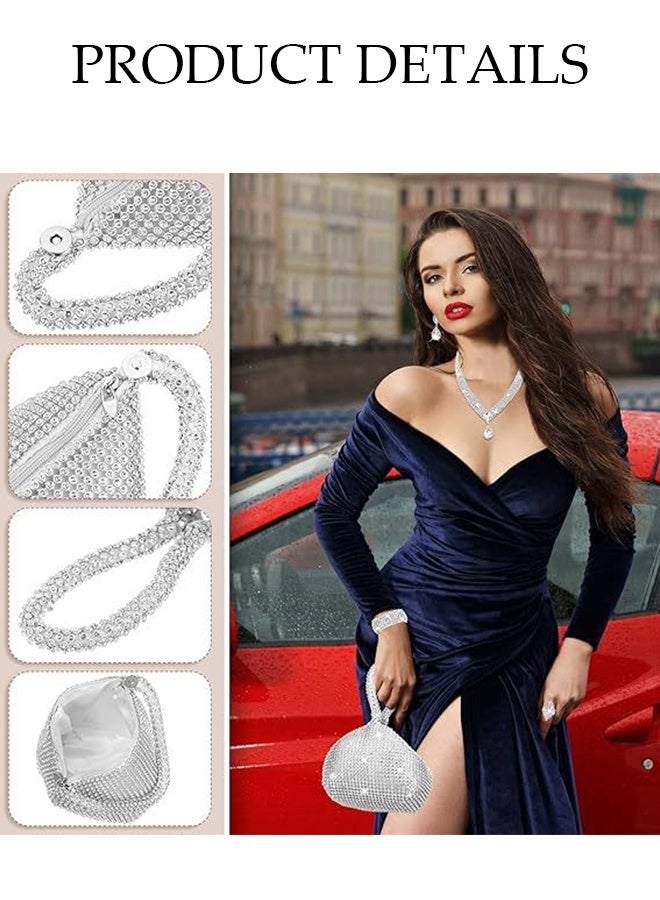 DUNISO 5 Piece Clutch Bag Rhinestone Jewelry Set, Sparkling Rhinestone Necklace Earrings Bracelet Ring Evening Bag for Women Dinner Date Wedding, Silver - Image 4