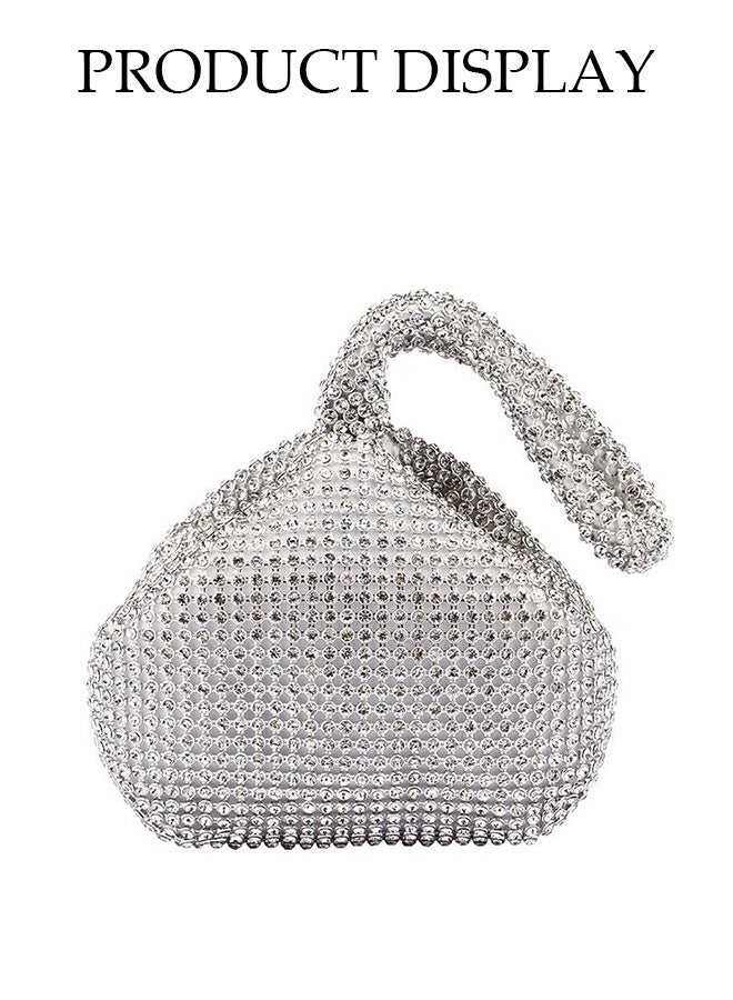 DUNISO 5 Piece Clutch Bag Rhinestone Jewelry Set, Sparkling Rhinestone Necklace Earrings Bracelet Ring Evening Bag for Women Dinner Date Wedding, Silver - Image 3