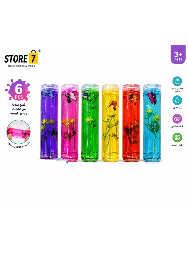 STORE 7 Colorful Glitter Clear Slime for Kids – Non-Stick, Stretchy Play Dough (Slime Clay/Slime Dough/Crystal Slime/Jelly Slime) with Butterfly and Flowers – Starry Slime for Sensory Play and Creative Development – ​​6 Pieces - Image 2