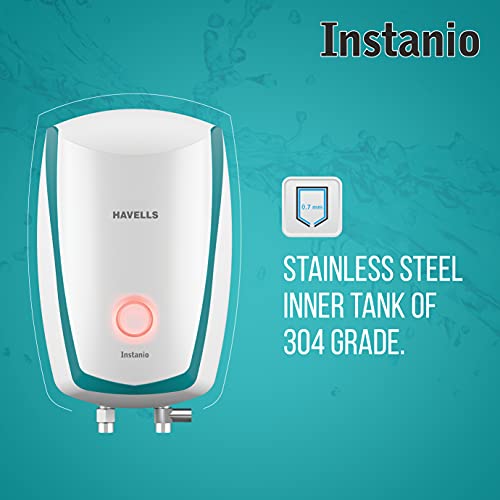 Havells Instanio 3L 4.5KwH Instant Water Heater(Geyser)| Temp. Sensing LED Indicator| Rust & Shock Proof Body| ISI Marked|With Flexible Pipes| Warranty: 5 year on Inner Tank| (White Blue) - Image 2