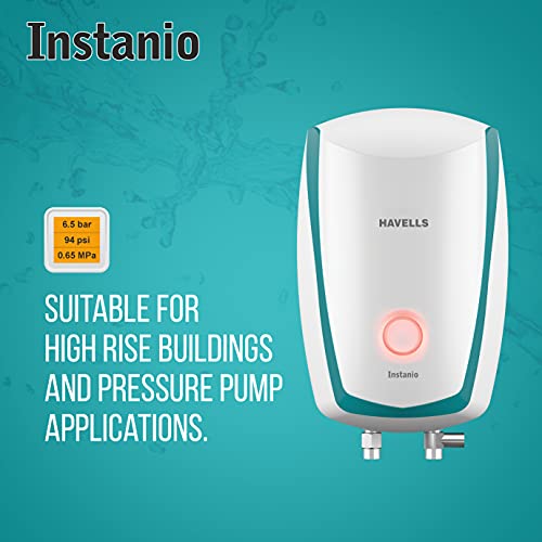 Havells Instanio 3L 4.5KwH Instant Water Heater(Geyser)| Temp. Sensing LED Indicator| Rust & Shock Proof Body| ISI Marked|With Flexible Pipes| Warranty: 5 year on Inner Tank| (White Blue) - Image 3