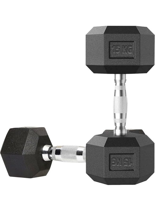 Rubber Hex Dumbbells 2 x 15 Kg - Image 1