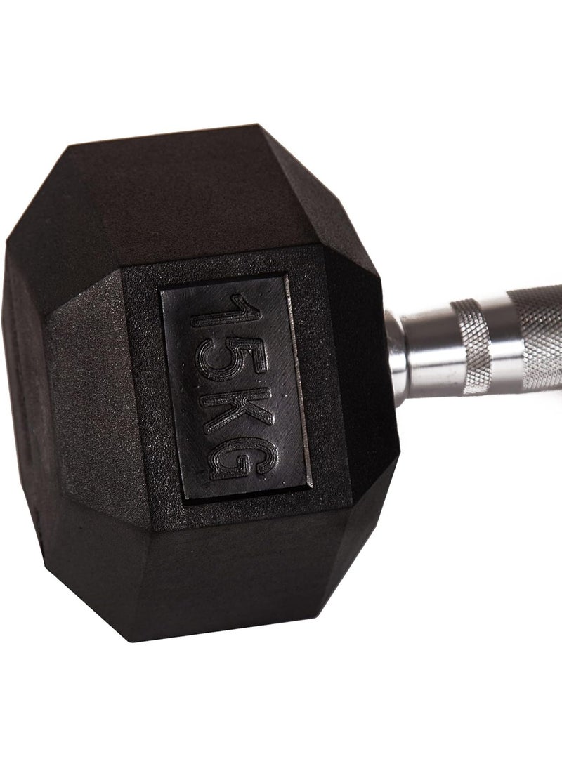 Rubber Hex Dumbbells 2 x 15 Kg - Image 2