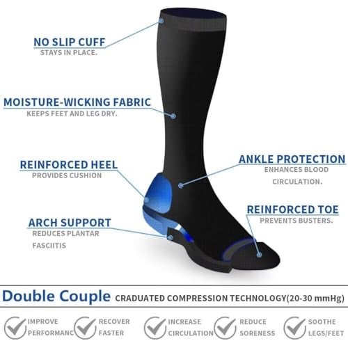 Double Couple 4 Pairs Compression Socks for Men and Women 20-30mmhg knee high Compression Stockings for Sports Running Flying - Image 4
