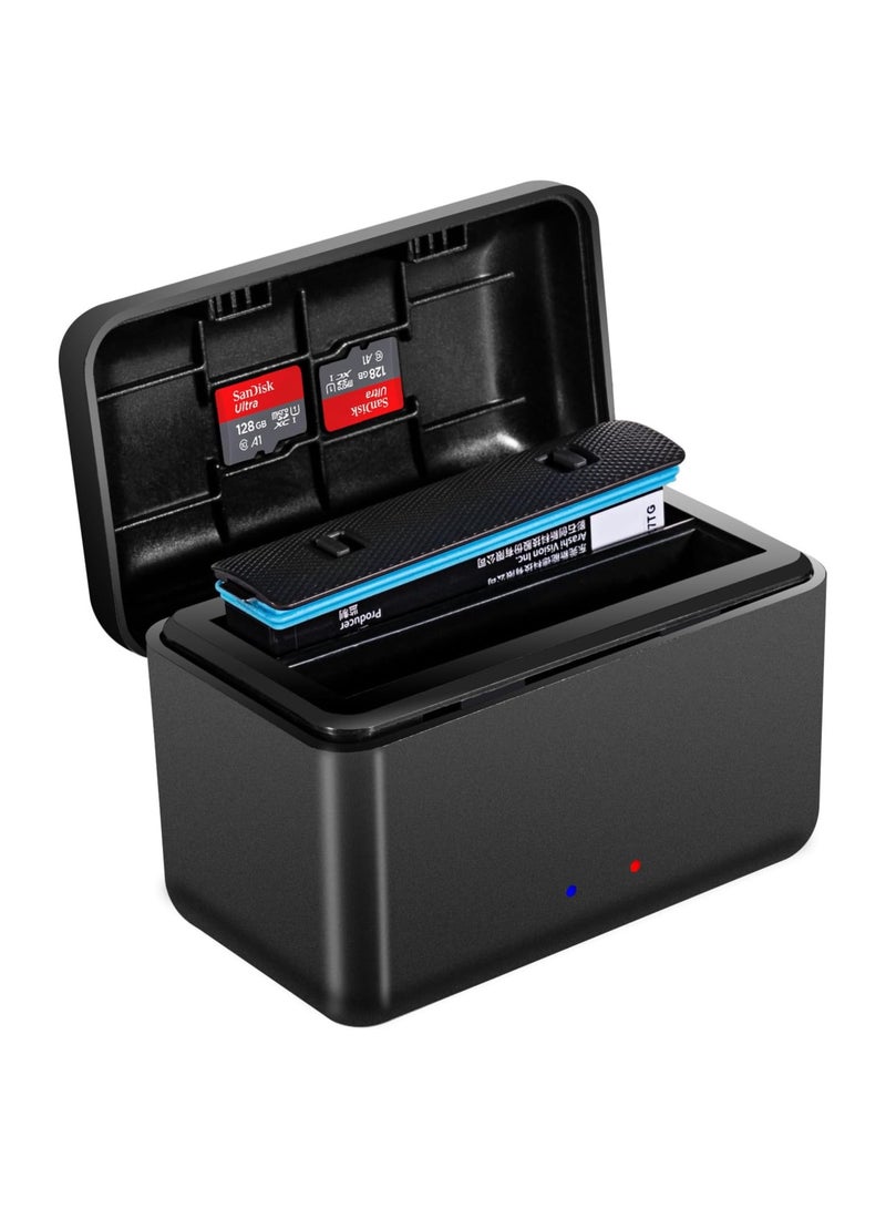 SYOSI Dual Battery Charger, Compatible for Insta360 X4, Action Camera Battery Fast Charger Hub Case, Charging Storage Station with Misro SD Card Slots and USB Type C Cable for Insta 360 x4 Accessories - Image 1