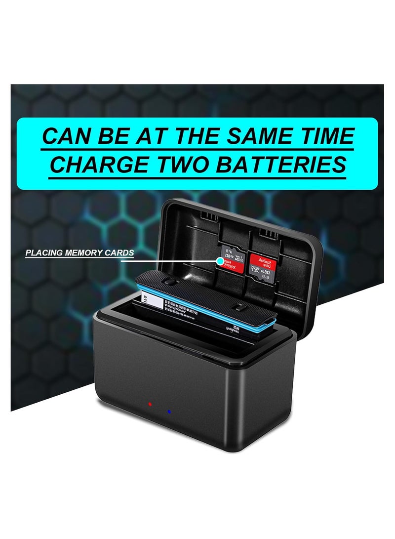 SYOSI Dual Battery Charger, Compatible for Insta360 X4, Action Camera Battery Fast Charger Hub Case, Charging Storage Station with Misro SD Card Slots and USB Type C Cable for Insta 360 x4 Accessories - Image 2