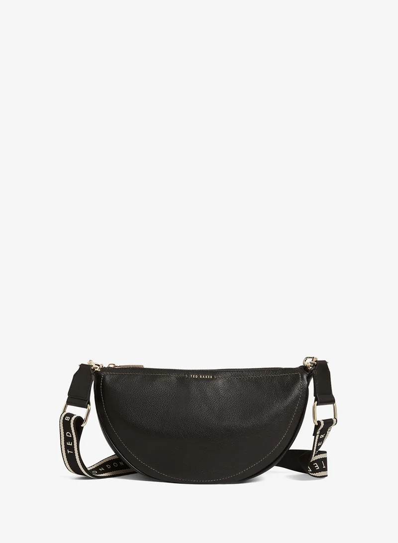 Webbing Leather Half Moon Crossbody Bag