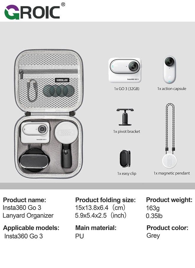 GROIC - Carrying Case for Insta360 GO 3 Action, Storage Bag Mini Protective Compatible Action Camera Accessories - Image 1