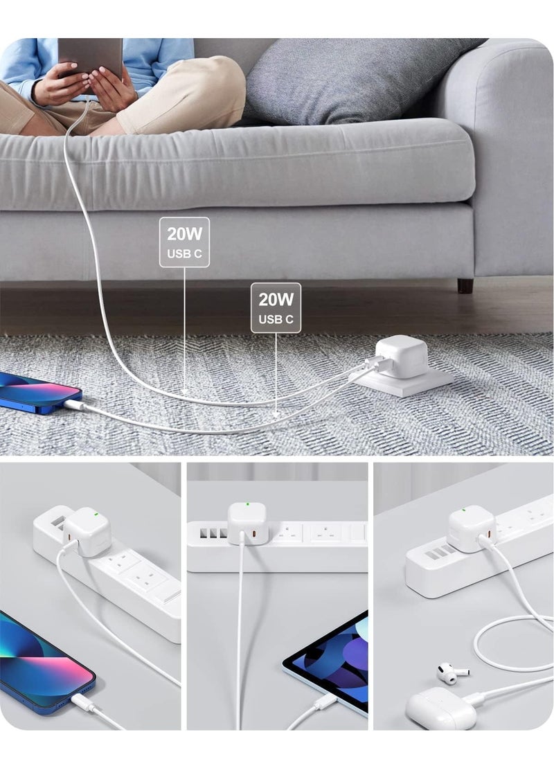 ELTRAZONE - MFi Certified iPhone Fast Charger – Dual 20W PD USB-C Adapter with USB-C to Lightning & USB-C to USB-C Cables (2M), Compatible with iPhone 14/13/12/11/X/8, iPad, AirPods - Image 1