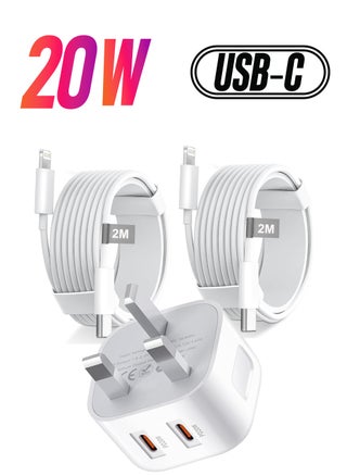 MFi Certified iPhone Fast Charger – Dual 20W PD USB-C Adapter with USB-C to Lightning & USB-C to USB-C Cables (2M), Compatible with iPhone 14/13/12/11/X/8, iPad, AirPods - pzsku/Z51C95B376B3883900AA9Z/45/_/1738266509/20bfdcde-da6b-486b-85c2-04e7c969b744