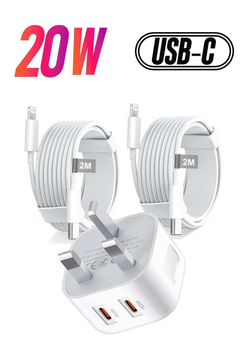 ELTRAZONE - MFi Certified iPhone Fast Charger – Dual 20W PD USB-C Adapter with USB-C to Lightning & USB-C to USB-C Cables (2M), Compatible with iPhone 14/13/12/11/X/8, iPad, AirPods - Image 1