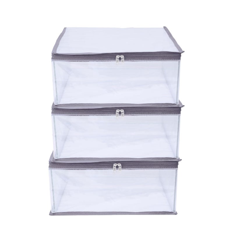 ABBASI Saree Cover Storage Bag Big for Clothes with Zip Organizer for Wardrobe transparent Large Design Boxes Pack of 3 Grey - Image 1