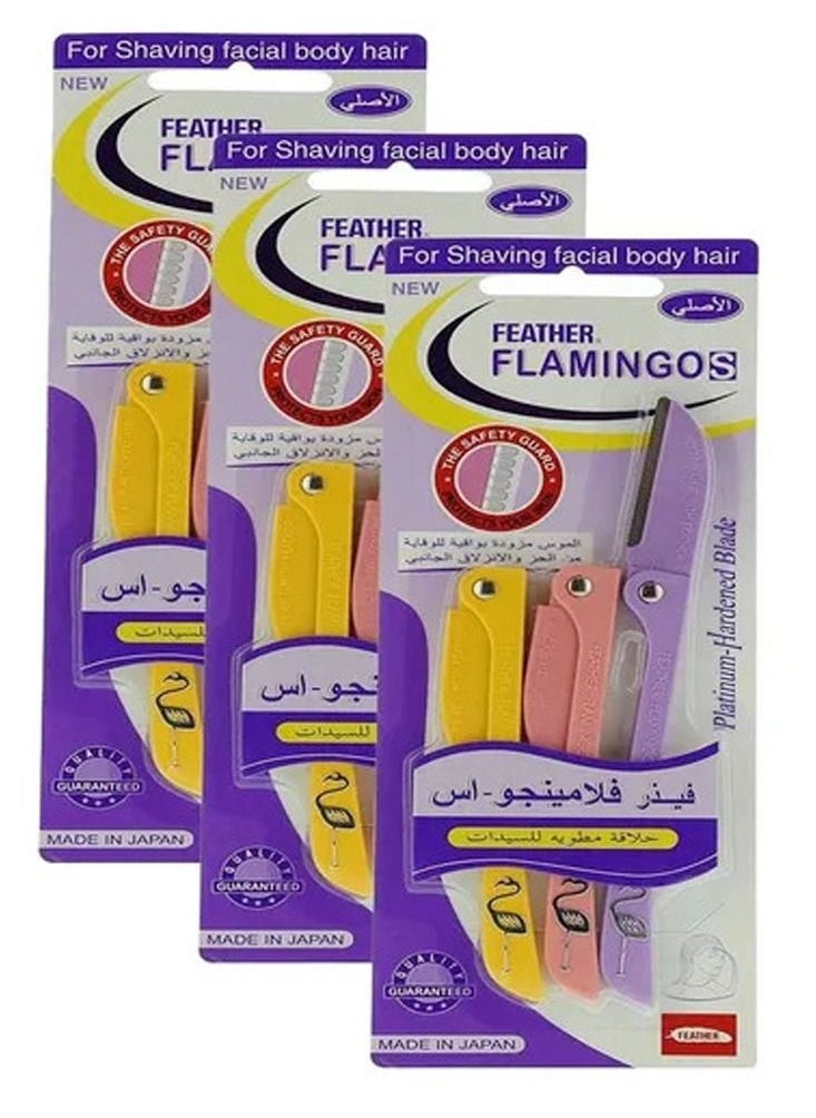 Feather-Flamingo Pack of 3 - Fetaher Flamingos Facial Stainless Steel Safe Razor  - Image 1
