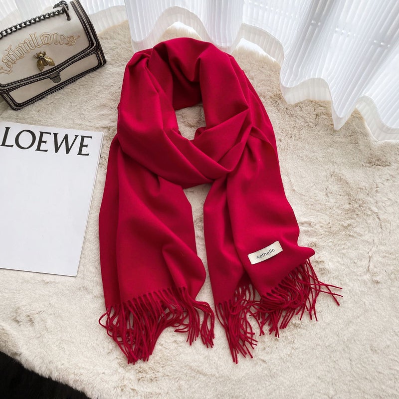 2024 Autumn Winter Solid Color ScarfLong beard -14 Bordeaux Long beard -14 Bordeaux