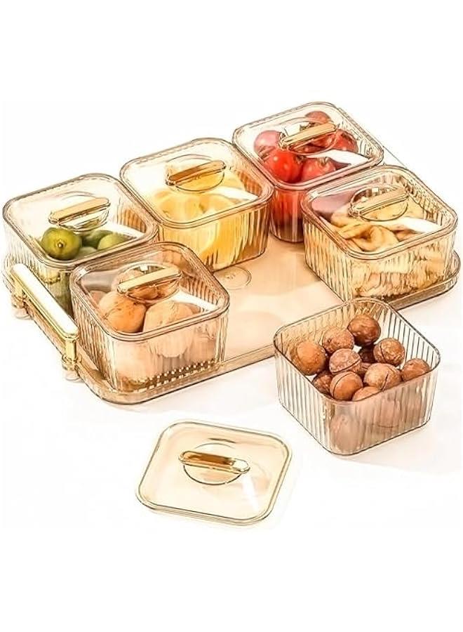 هوكور SupWolf Nut and Candy Serving Tray, Divided Snack Serving Bowls, Plastic Compartment Appetizer Food Display Dish Platter with Lid Tray and Handle for Fruit Dessert Nuts Snacks Candy Chip Dip - Image 1