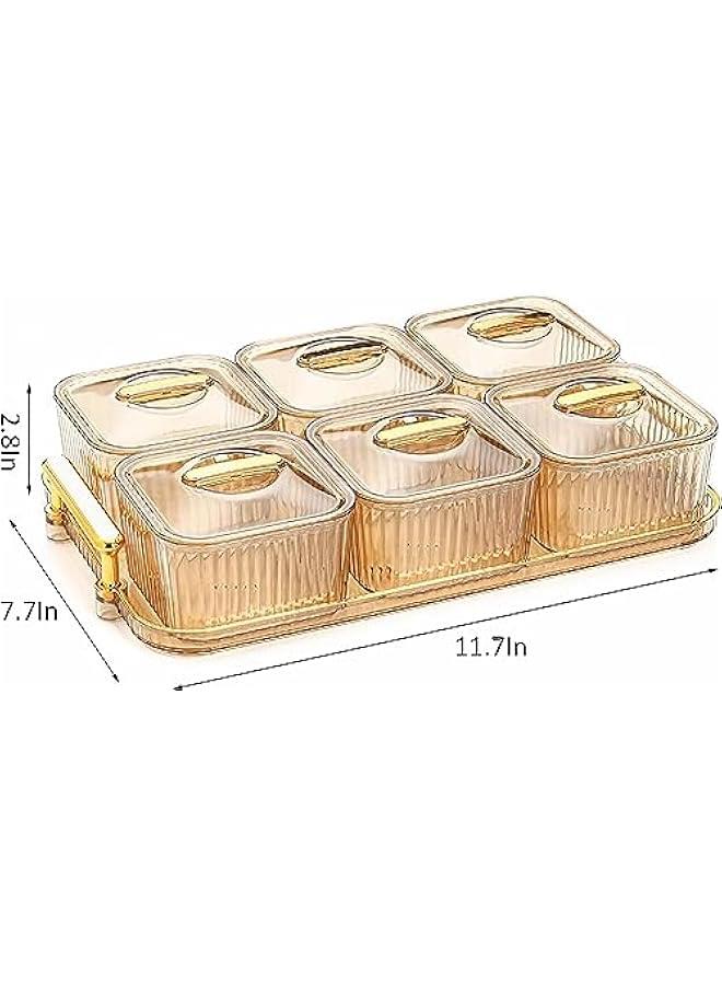 هوكور SupWolf Nut and Candy Serving Tray, Divided Snack Serving Bowls, Plastic Compartment Appetizer Food Display Dish Platter with Lid Tray and Handle for Fruit Dessert Nuts Snacks Candy Chip Dip - Image 2