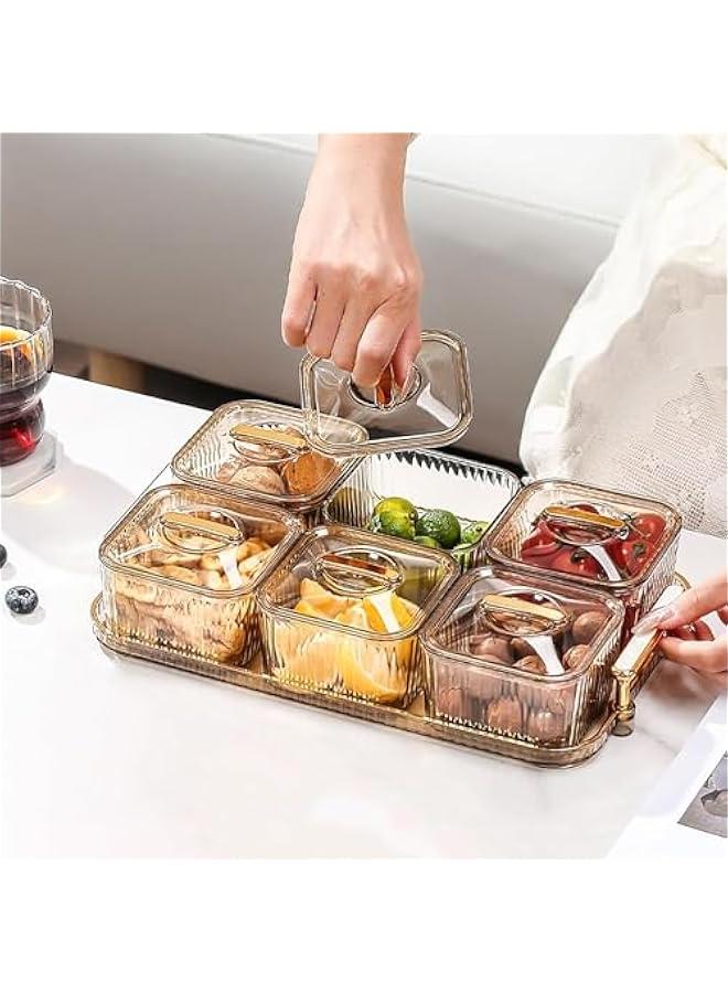 هوكور SupWolf Nut and Candy Serving Tray, Divided Snack Serving Bowls, Plastic Compartment Appetizer Food Display Dish Platter with Lid Tray and Handle for Fruit Dessert Nuts Snacks Candy Chip Dip - Image 3