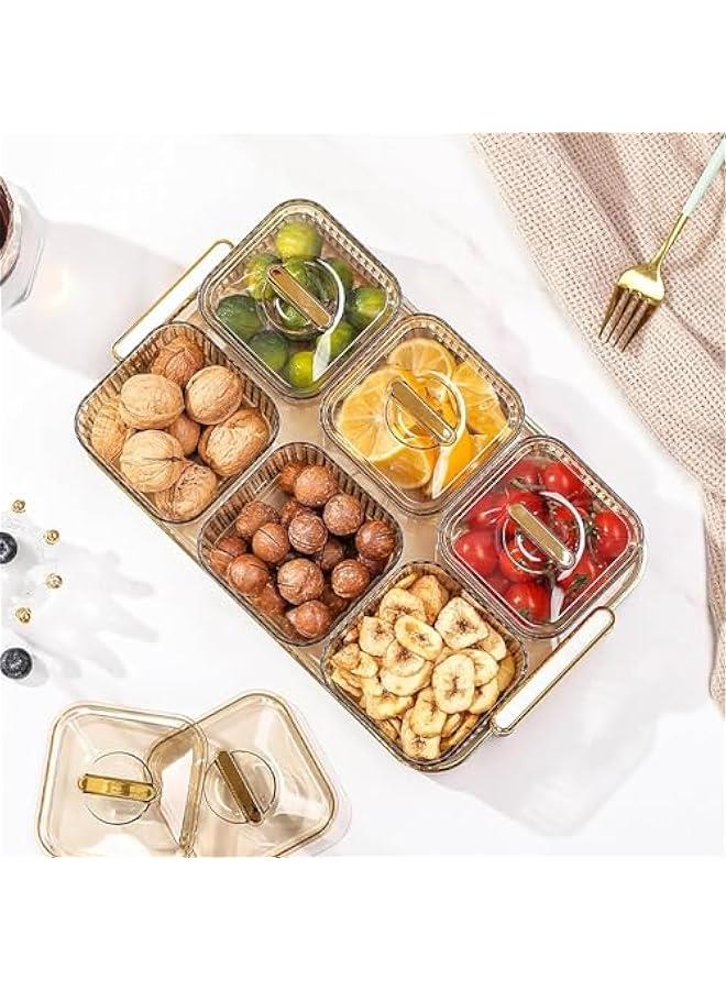 هوكور SupWolf Nut and Candy Serving Tray, Divided Snack Serving Bowls, Plastic Compartment Appetizer Food Display Dish Platter with Lid Tray and Handle for Fruit Dessert Nuts Snacks Candy Chip Dip - Image 5