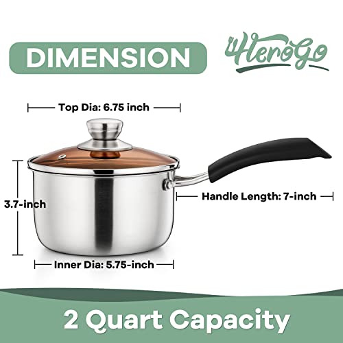 Herogo 2Qt Saucepan with Lid, 18/10 Stainless Steel Sauce Pan Pot, 2 Quart Saucepan for Gas Electric Stove Top Camping, Rust Free & Dishwasher Safe - Image 2