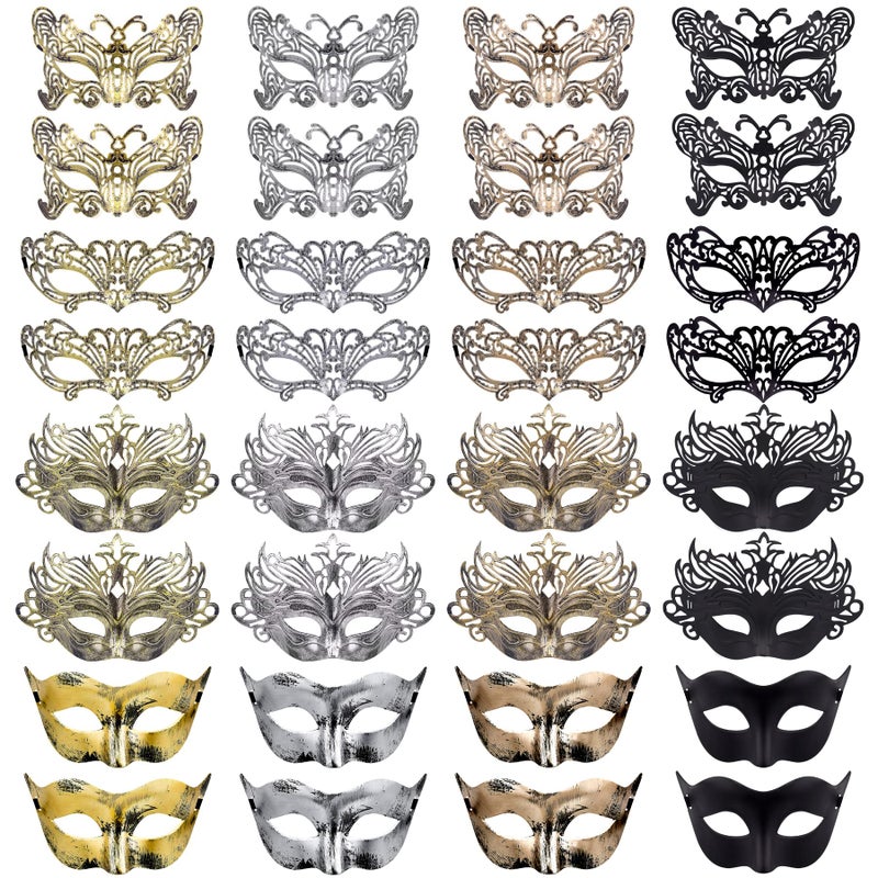 FEQO 32 Pieces Masquerade Masks Vintage Antique Venetian Masks Masquerade Party Mask - Image 1