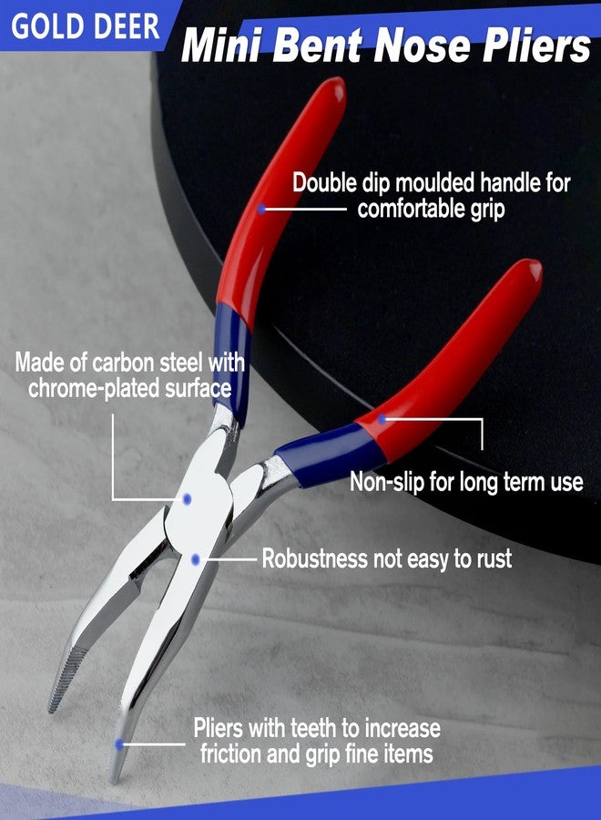 GOLD DEER 6 Inch Mini Bent Nose Pliers With Serrated Jaw - Jewelry Tool, Micro Angle Needle Nose Pliers For Gripping And Bending Wires - Image 3