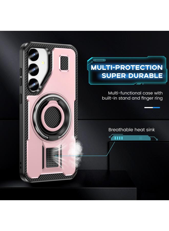 S-TOP Case For Samsung Galaxy S23 FE 5G Ring Holder Carbon Fiber PC Hybrid TPU Phone Case - Image 3