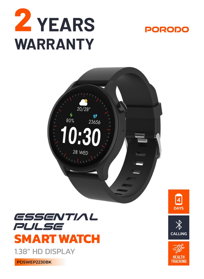 بورودو ساعة إسينشال بالس الذكية، شاشة ١.٣٨ بوصة، اتصال بلوتوث، تتبع الصحة، تحليل النوم، ساعة ذكية رياضية، ساعة ذكية مريحة وخفيفة الوزن - أسود - Image 1