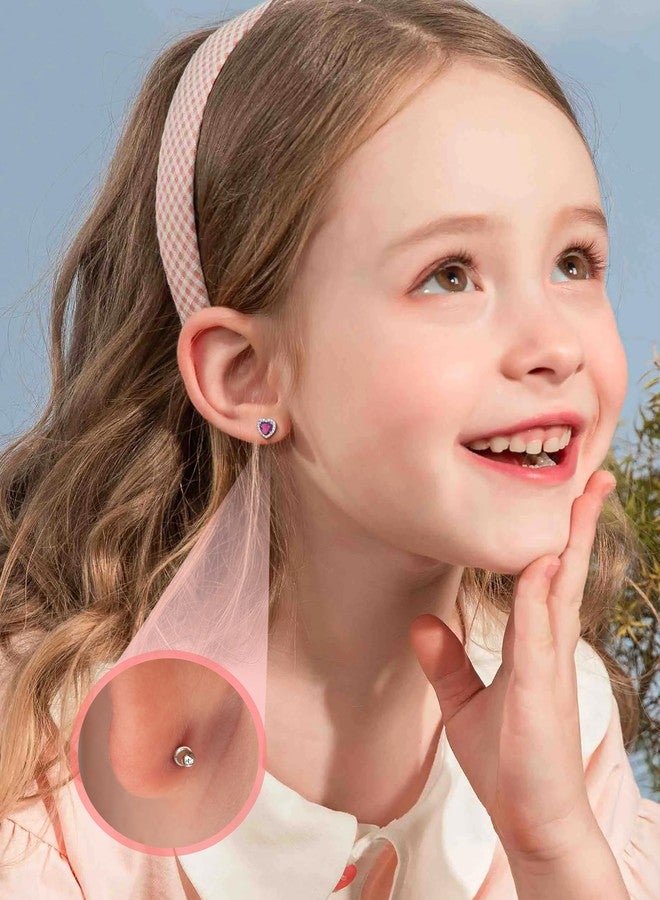 THUNARAZ Hypoallergenic Screw Back Earrings for Girls Women Surgical Stainless Steel Stud Earrings for Sensitive Ears Cute Butterfly Flower Heart CZ Earring Kid Toddler Girls Jewelry Gift 2 - Image 2