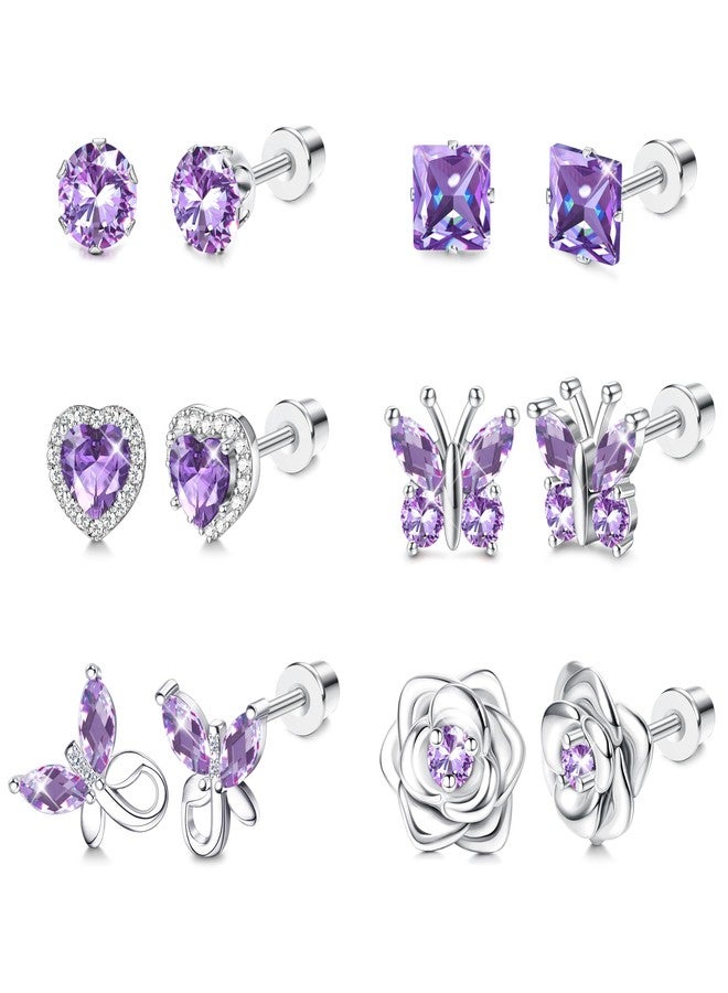 THUNARAZ Hypoallergenic Screw Back Earrings for Girls Women Surgical Stainless Steel Stud Earrings for Sensitive Ears Cute Butterfly Flower Heart CZ Earring Kid Toddler Girls Jewelry Gift 2 - Image 1