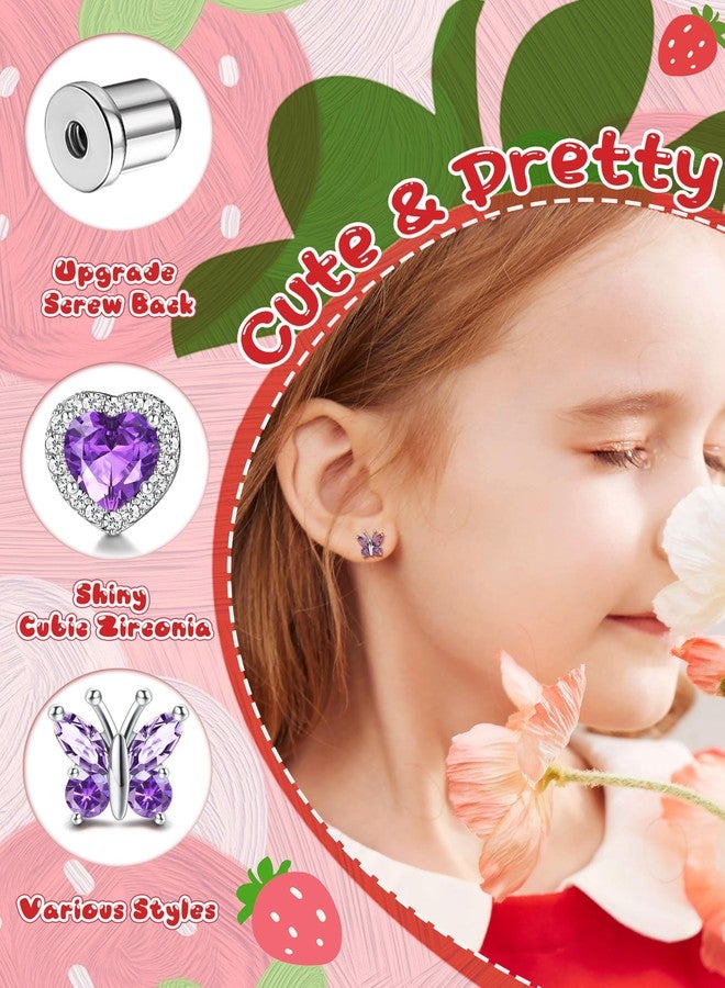 THUNARAZ Hypoallergenic Screw Back Earrings for Girls Women Surgical Stainless Steel Stud Earrings for Sensitive Ears Cute Butterfly Flower Heart CZ Earring Kid Toddler Girls Jewelry Gift 2 - Image 3