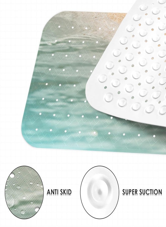 Culudea Beach Starfish Shells Bath Mat for Tub Non Slip, Blue Sea Ocean 40 X 16 Inch Extra Long Bathtub Mat for Tub Anti Slip with Suction Cups and Drain Holes for Kids Adults Elderly - Image 3