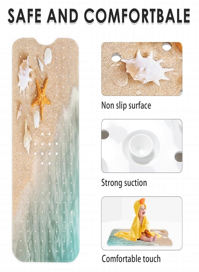 Culudea Beach Starfish Shells Bath Mat for Tub Non Slip, Blue Sea Ocean 40 X 16 Inch Extra Long Bathtub Mat for Tub Anti Slip with Suction Cups and Drain Holes for Kids Adults Elderly - Image 4