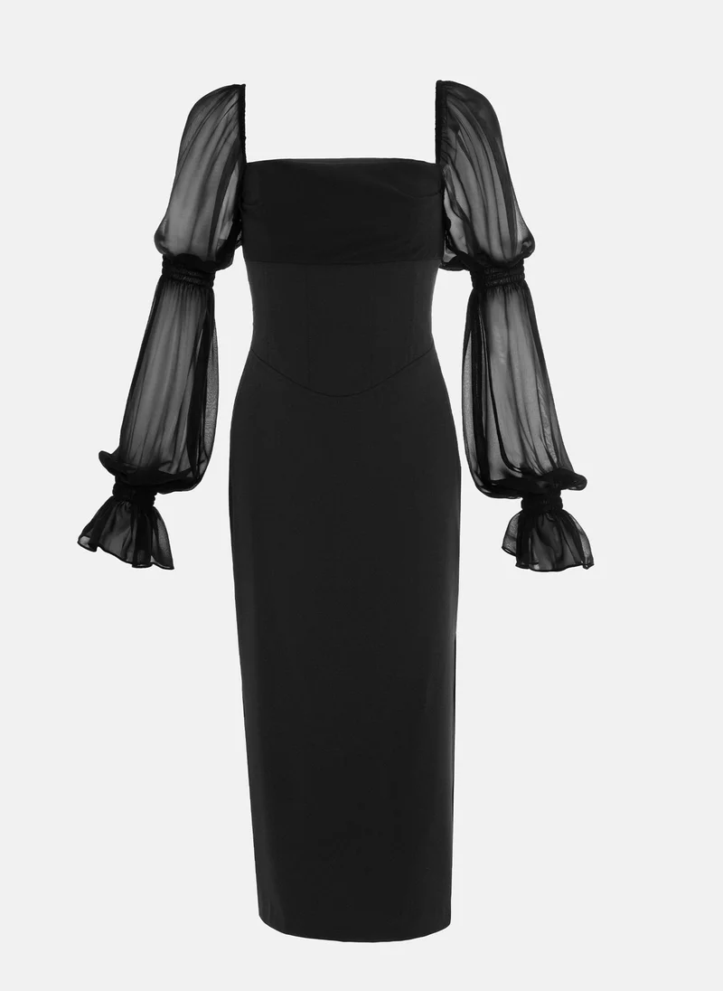 Lichi Blouson-sleeve bodycon midi dress