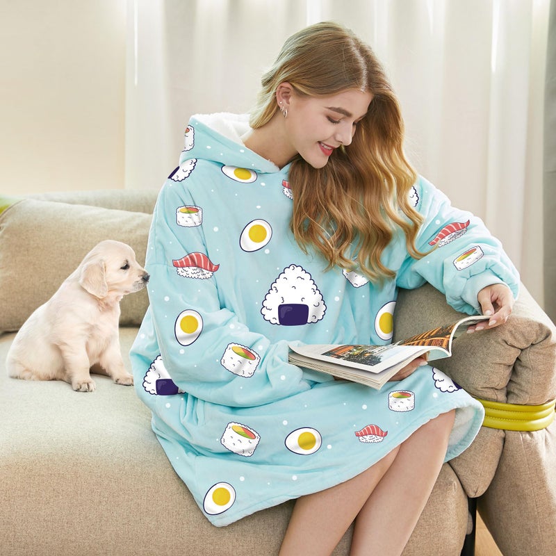 Felicigeely Oversized Wearable Blanket Hoodie  Blanket Sweatshirt for Adults Women Men Warm Cozy Cute Sushi Pattern Hooded Blanket with Pockets and Sleeves Christmas Gift for Her Mom Girls - Image 5