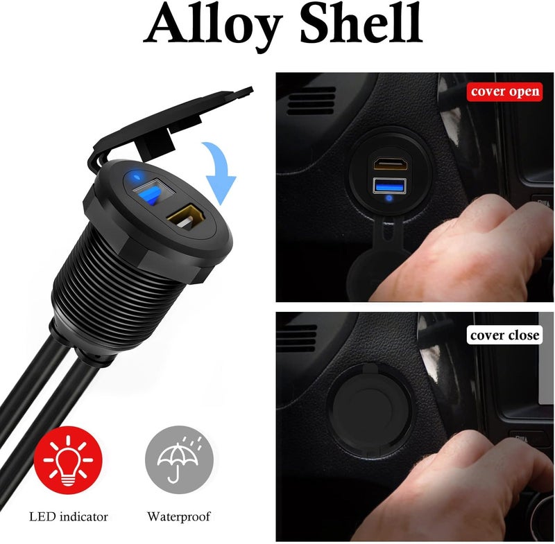 BATIGE USB 3.0 HDMI Car Mount Flush USB Port Cable - 3ft - Image 4