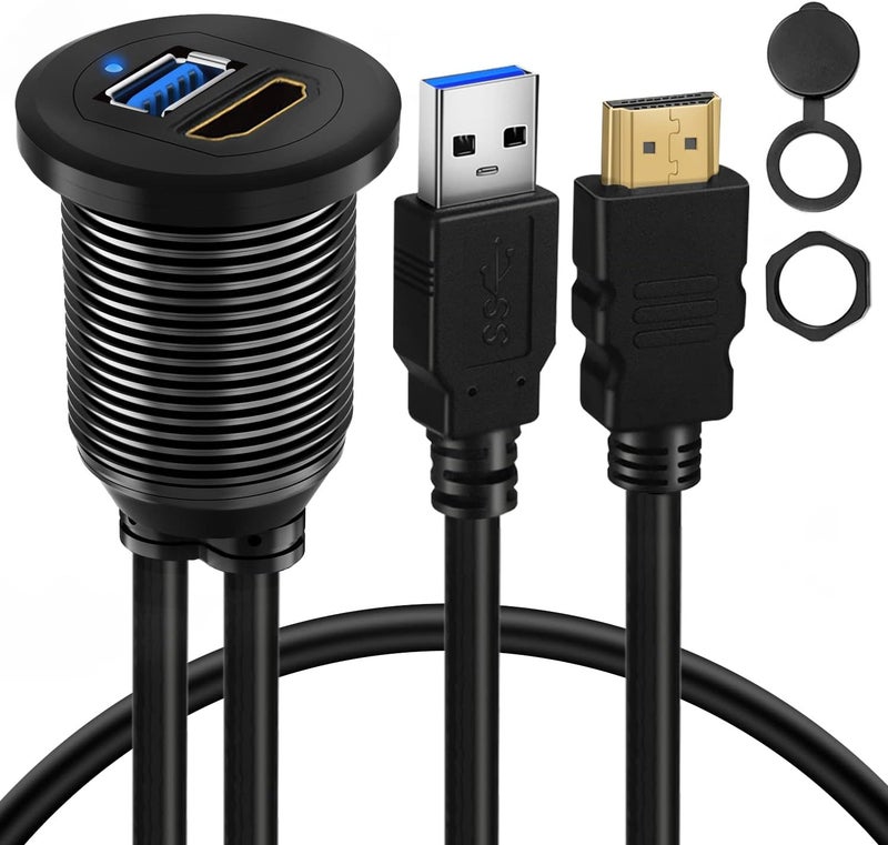 BATIGE USB 3.0 HDMI Car Mount Flush USB Port Cable - 3ft - Image 1