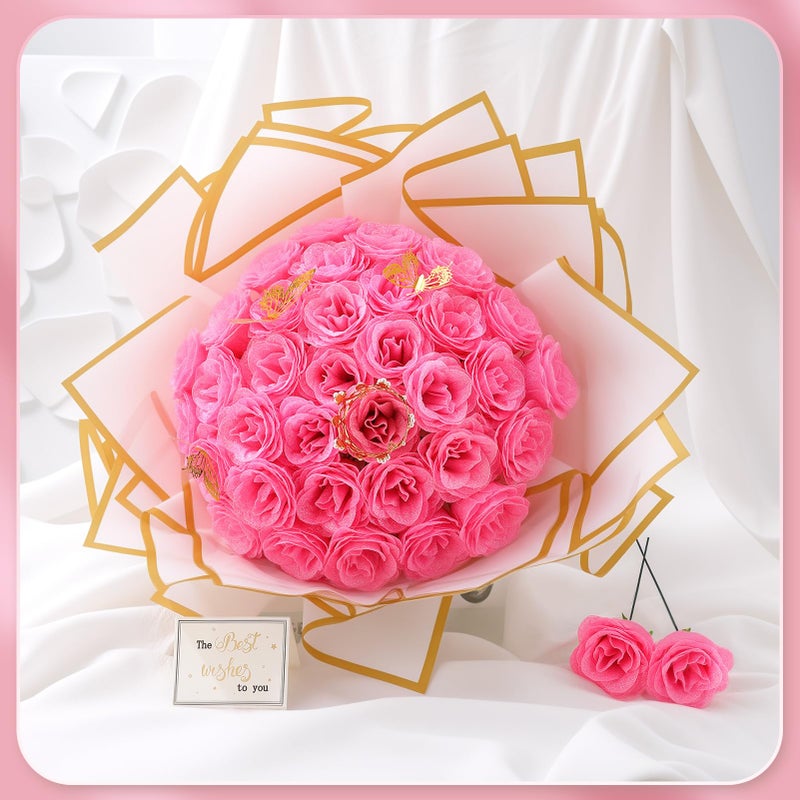 Ovveroche 36 PCS Glitter Roses Bouquet Kit, Pink Sparkling Flower Arrangement with Stems, Butterflies, Crown, Wrapping Paper, Card, Ribbon for Wedding, Graduate, Birthday, DIY Crafts - Image 5