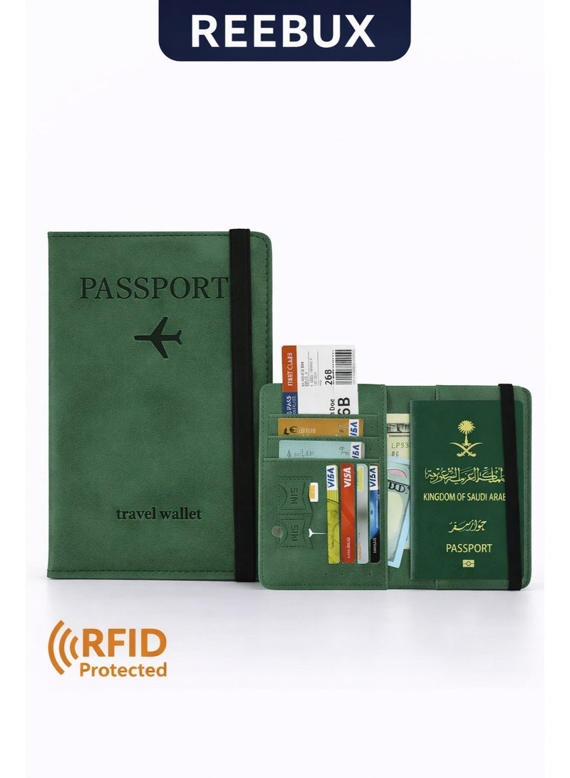 Reebux Passport Travel Holder Cover Case with Elastic Strap, PU Leather RFID Blocking Document Organizer Protector,for Credit & ID Cards, Boarding Passes - Image 2