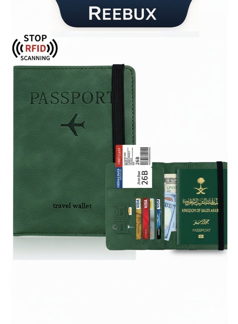Reebux Passport Travel Holder Cover Case with Elastic Strap, PU Leather RFID Blocking Document Organizer Protector,for Credit & ID Cards, Boarding Passes - Image 1